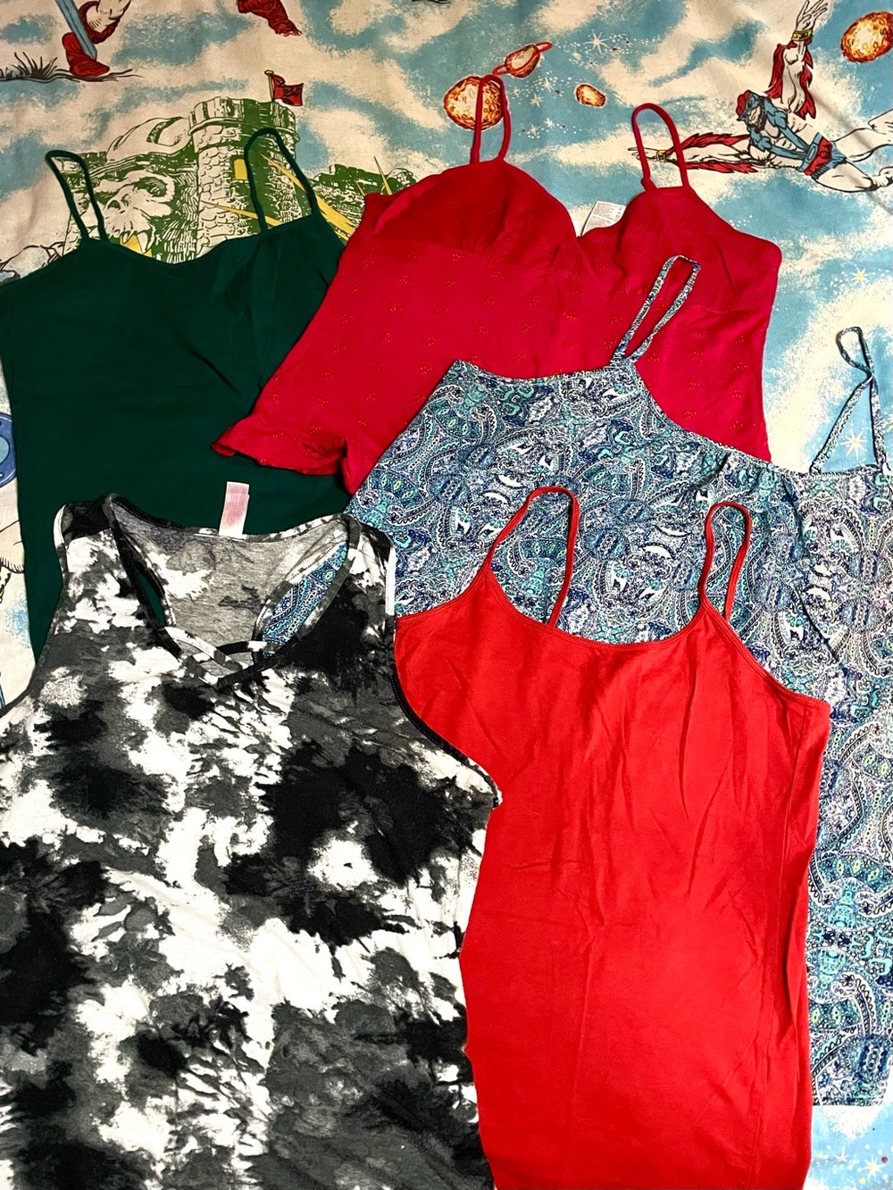 Set of 5 Women’s Tanks XL Tie Dye - Paisley - Solids